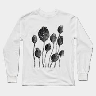 Poppies black and white plant design Long Sleeve T-Shirt